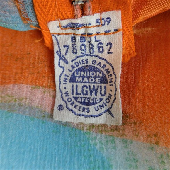 Vintage 50s R K Originals Orange Blue Mod Lined Shift Retro Back Zip USA Union M - Picture 12 of 12